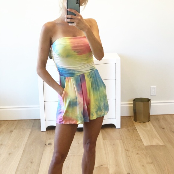 RESTOCKED! Tie Dye Strapless Romper - Picture 3 of 4